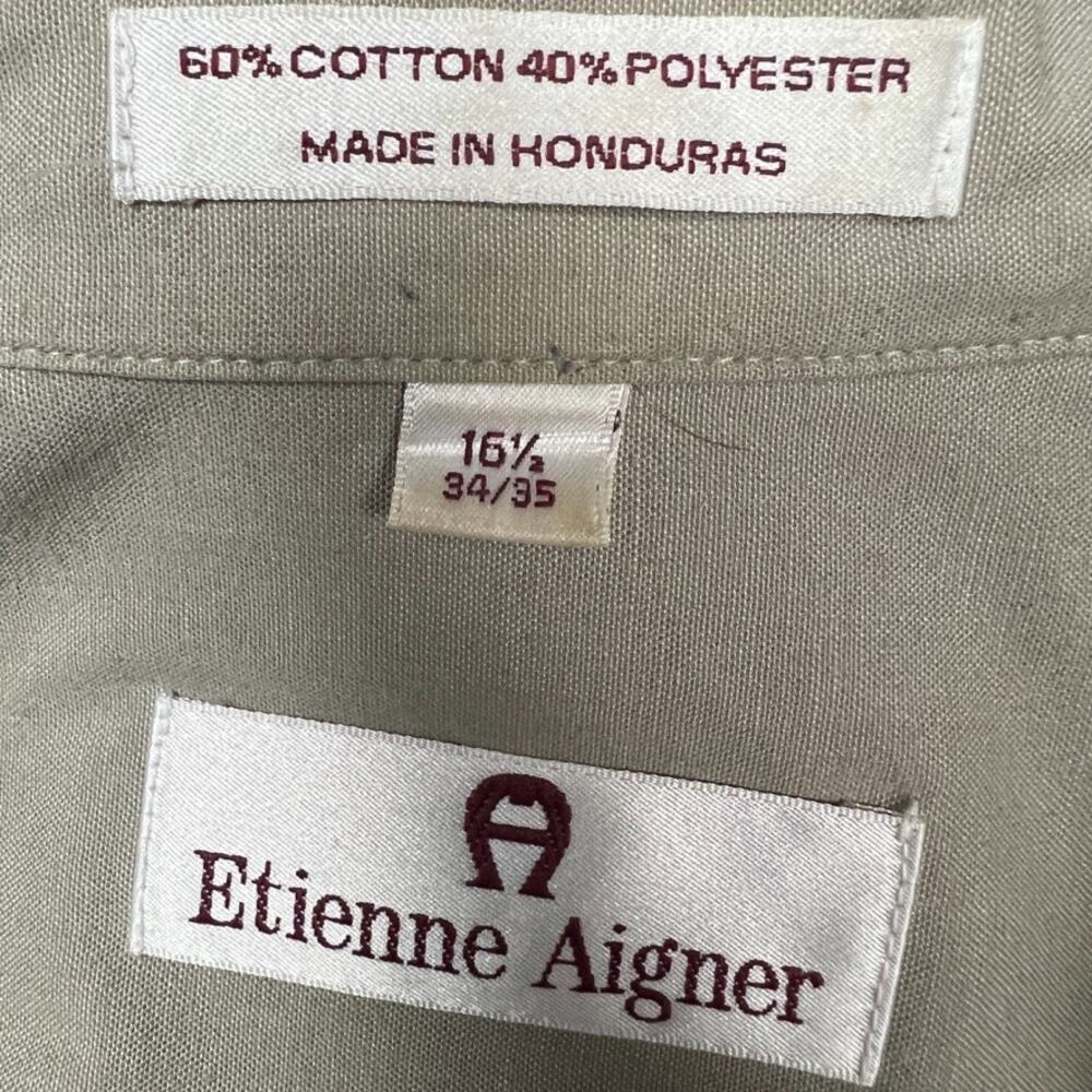 Etienne Aigner Button Down Shirt Tan Brown Long Sleeve Collared Men's 16.5 34/35 - Picture 2 of 9